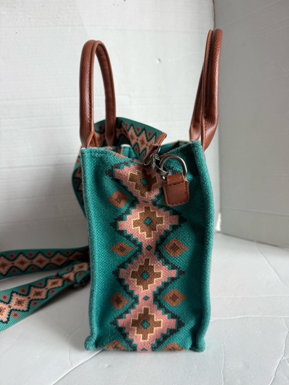 Wrangler Aztec Tote Bag for Women Boho Shoulder Purses and Handbags, Turquoise - Picture 4 of 16